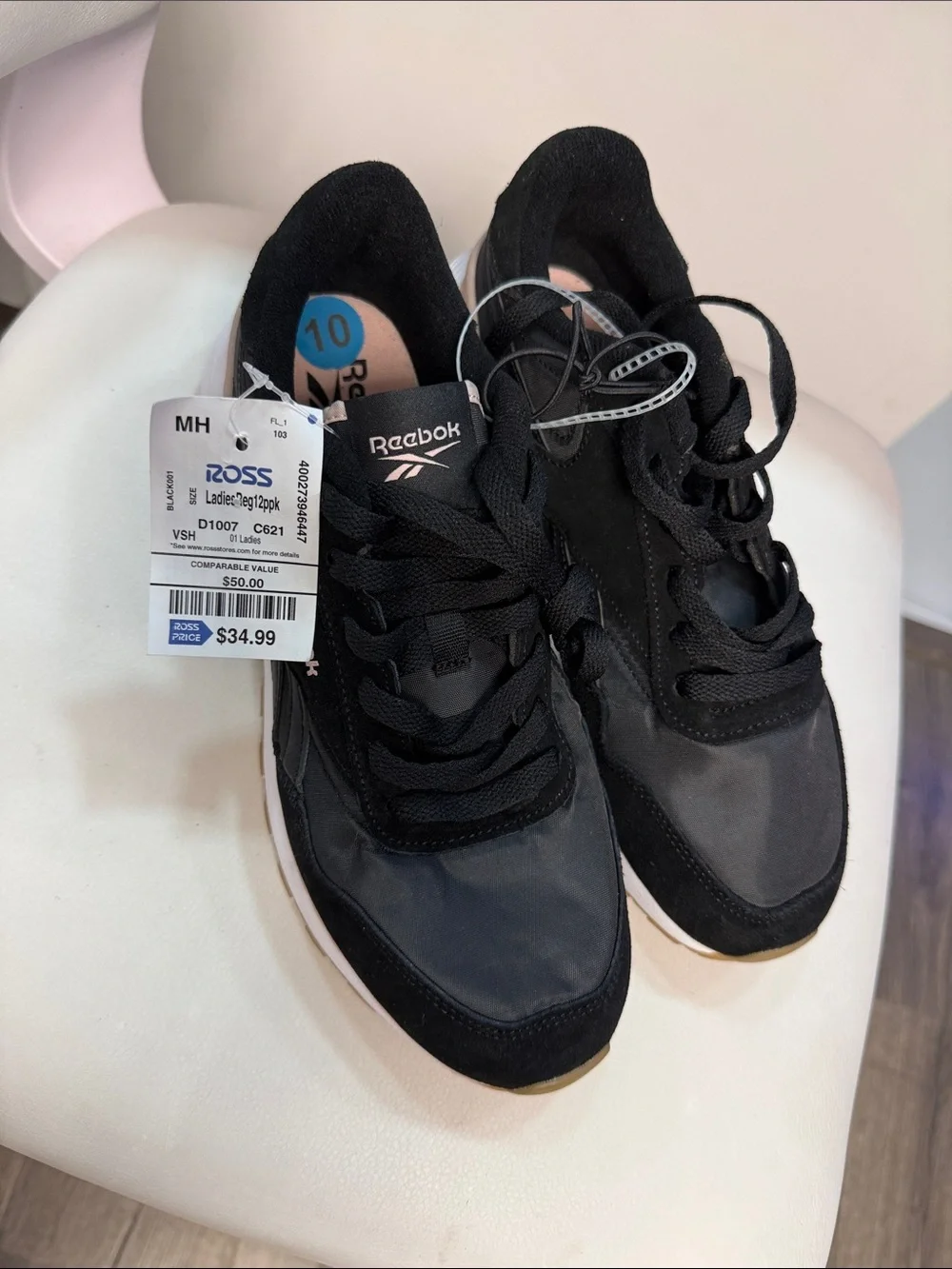 Reebok Women's Black Lace-Up Athletic Sneakers with White Soles